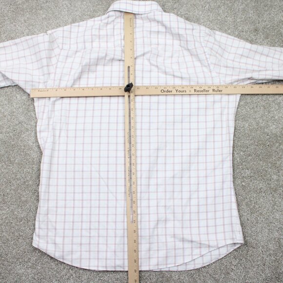 David Donahue Men's Dress Shirt - White with Blue and Red Plaid - Picture 11 of 14